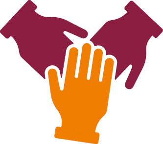 Icon: Drei Hände, die sich die Hand geben
